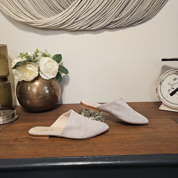 42 Gold Gray Suede Pointed Mules Sz 6 - Picture 4 of 7